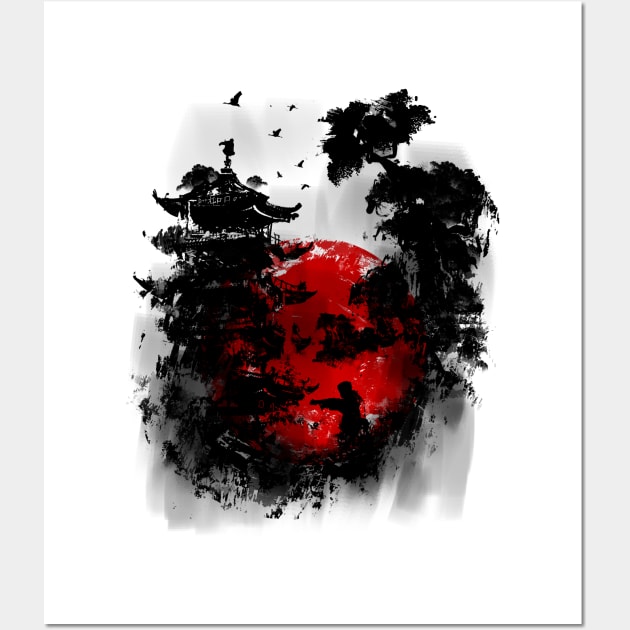 Ninja Academy - Japanese Martial Arts Temple with Bonsai Wall Art by Area31Studios